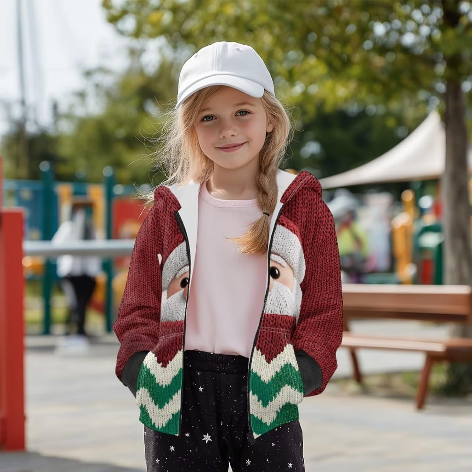 Christmas Full Zip Up Fleece Hoodies for Boys Girls Soft Long Sleeve Hooded Sweatshirts with Pocket