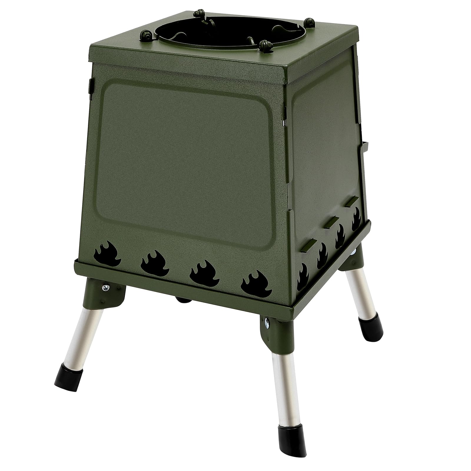 Outdoor Camping Holzofen, Zeltofen Outdoor-Küchenofen mit Verstellbarer Topfhalter, Campingzelt Kocher, Faltbarer Ofen Herd Heizung, Tragbarer Holzofen Gartenofen für 3-5 Personen (Grün)