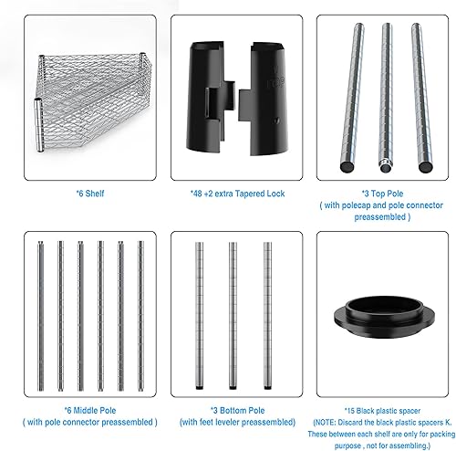 Miniatura 5 de Estantería de metal NSF de 6 niveles, estantería pentagonal de alambre de esquina, capacidad de 600 libras, estante de almacenamiento ajustable