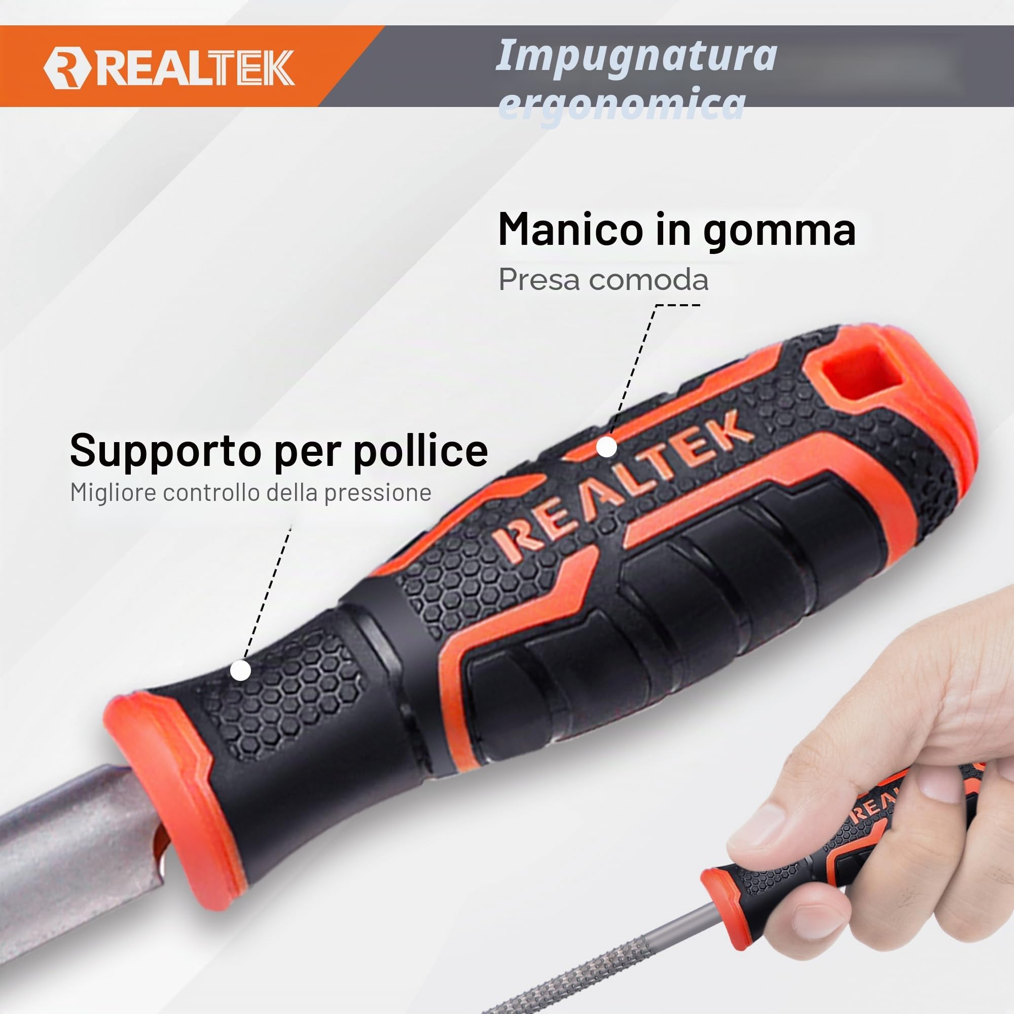 REALTEK Set di raspe per legno 3 pezzi, lima piatta, mezza rotonda e rotonda