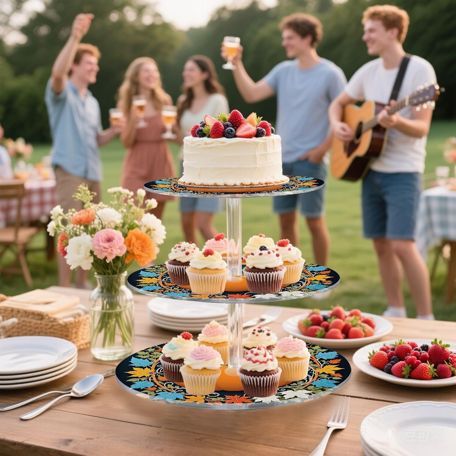 Autumn Fall Pumpkin Maple Leaves Thanksgiving 3 Tier Acrylic Cupcake Stand, Cupcake Stand for 34 Cupcakes for Weddings,Christmas,Holidays,Parties,Birthday,Printed Cupcake Tower 23301061
