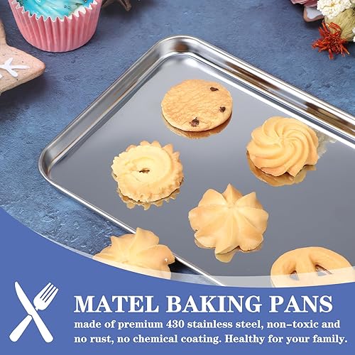 Miniatura 5 de 16 bandejas para hornear de acero inoxidable, bandejas de metal pequeñas, bandejas rectangulares profesionales para horno, horno y tostadora, (9.1 x