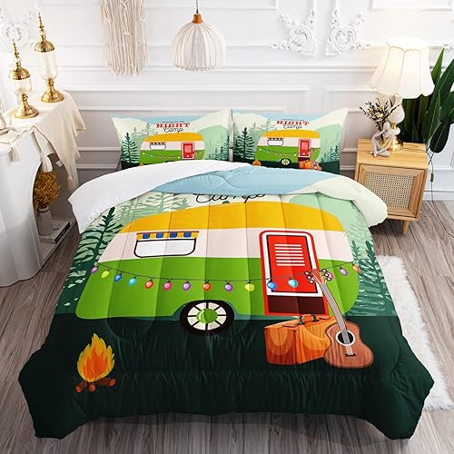 Miniatura 2 de Juego de ropa de cama con diseño de dibujos animados 3D para niños, diseño de camping feliz, ultra suave, para todas las estaciones, juego de cama