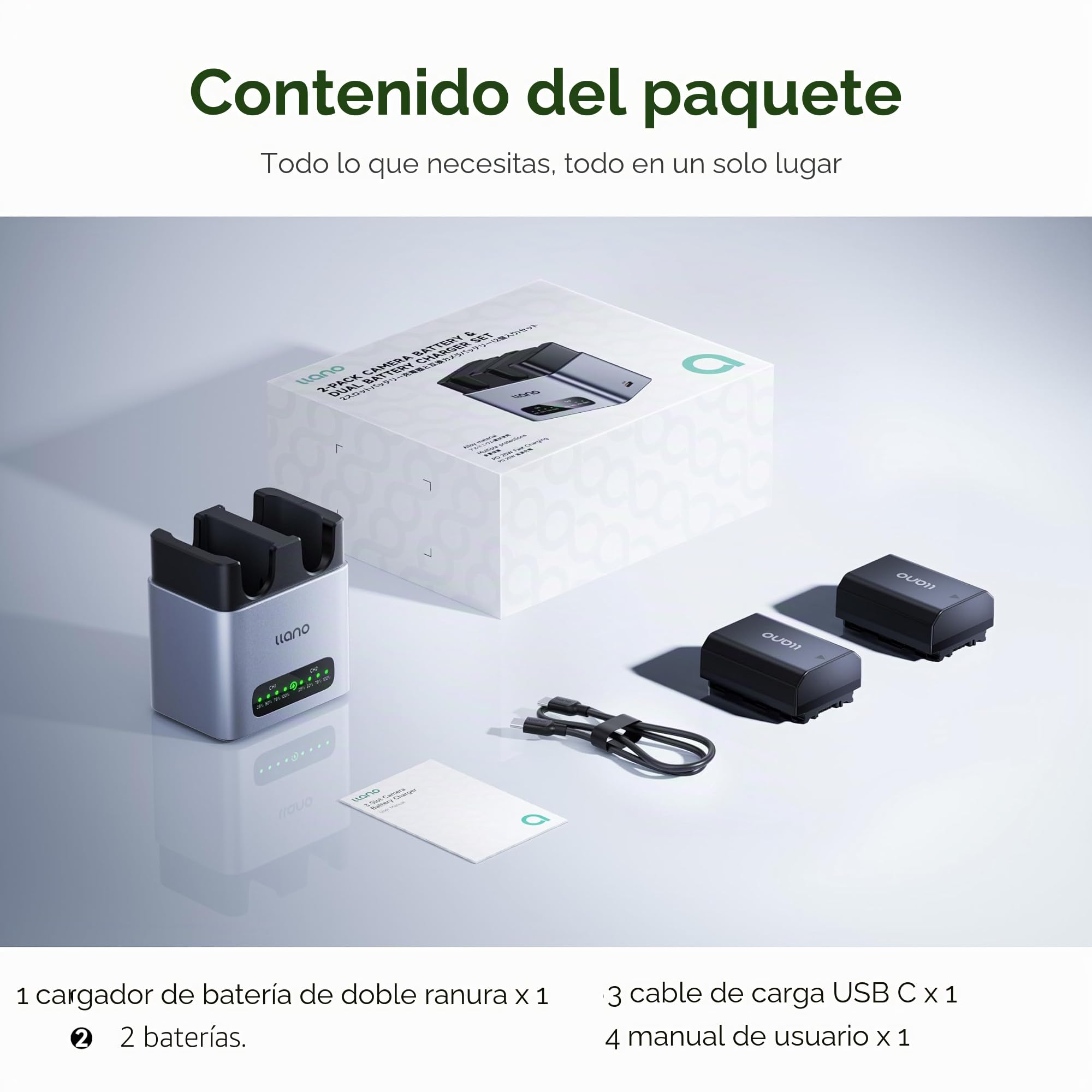 llano Set de 2 Baterías NP-FZ100 2400mAh & Cargador Rápido 20W: Doble Ranura para Sony A7III A7IV A6700 FX3 FX30 A9 A7C A7CII A7RV A7RIII A6600 ZV-E1 ZV-E10II A1 FX2, USB-C, LED, Aluminio CNC | Para cámara Sony A7III A7IV A6700 FX3 FX30 A9 A7C A7CII A7RV