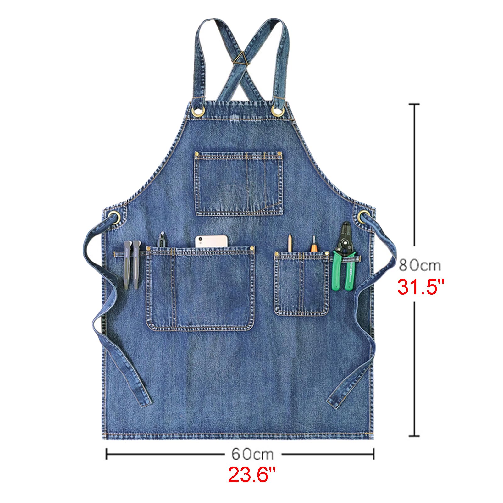 Tablier Coiffeur Tablier De Cuisine Tablier De Travail avec Poches pour Homme Et Femme Bretelles Réglables pour Barbecue, Restaurant, Jardin, Barbecue, Café Blue,One Size