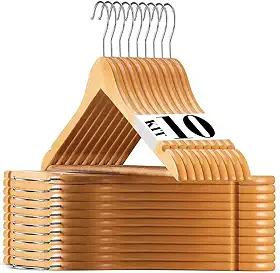 Kit 10 Cabides de Madeira Adulto 360° Para Roupas Calças Cor Marfim Envernizado