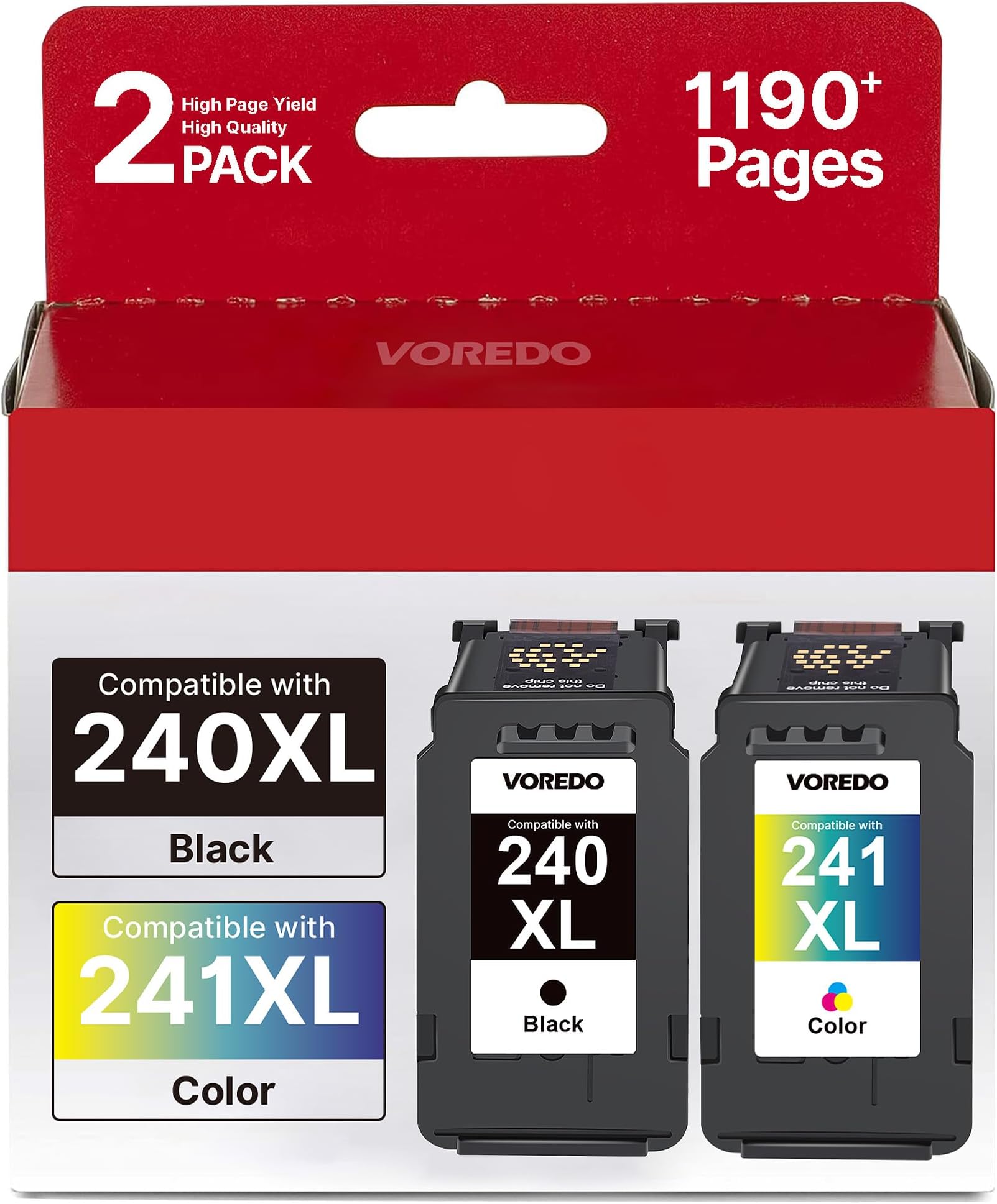 PG-240XL/CL-241XL Ink Cartridges Compatible for Canon 240XL 241XL Combo Pack Work with Canon PIXMA MG3620 MG3600 MG3520 TS5100 TS5120 MG3120 MG3520 MX472 MX452 MX512 MX532 Printer (2 Pack)