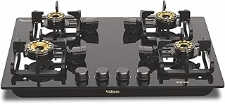 Vidiem Vogue V1 4-Burner Gas Cooktop/Hob| First Fully Removable Burner Assembly|10MM Toughened Glass|Hexa Flame Forged Bra Price In India