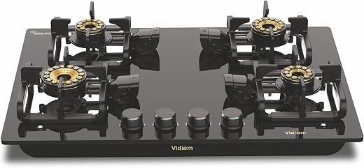 Vidiem Vogue V1 4-Burner Gas Cooktop/Hob| First Fully Removable Burner Assembly|10MM Toughened Glass|Hexa Flame Forged Bra...