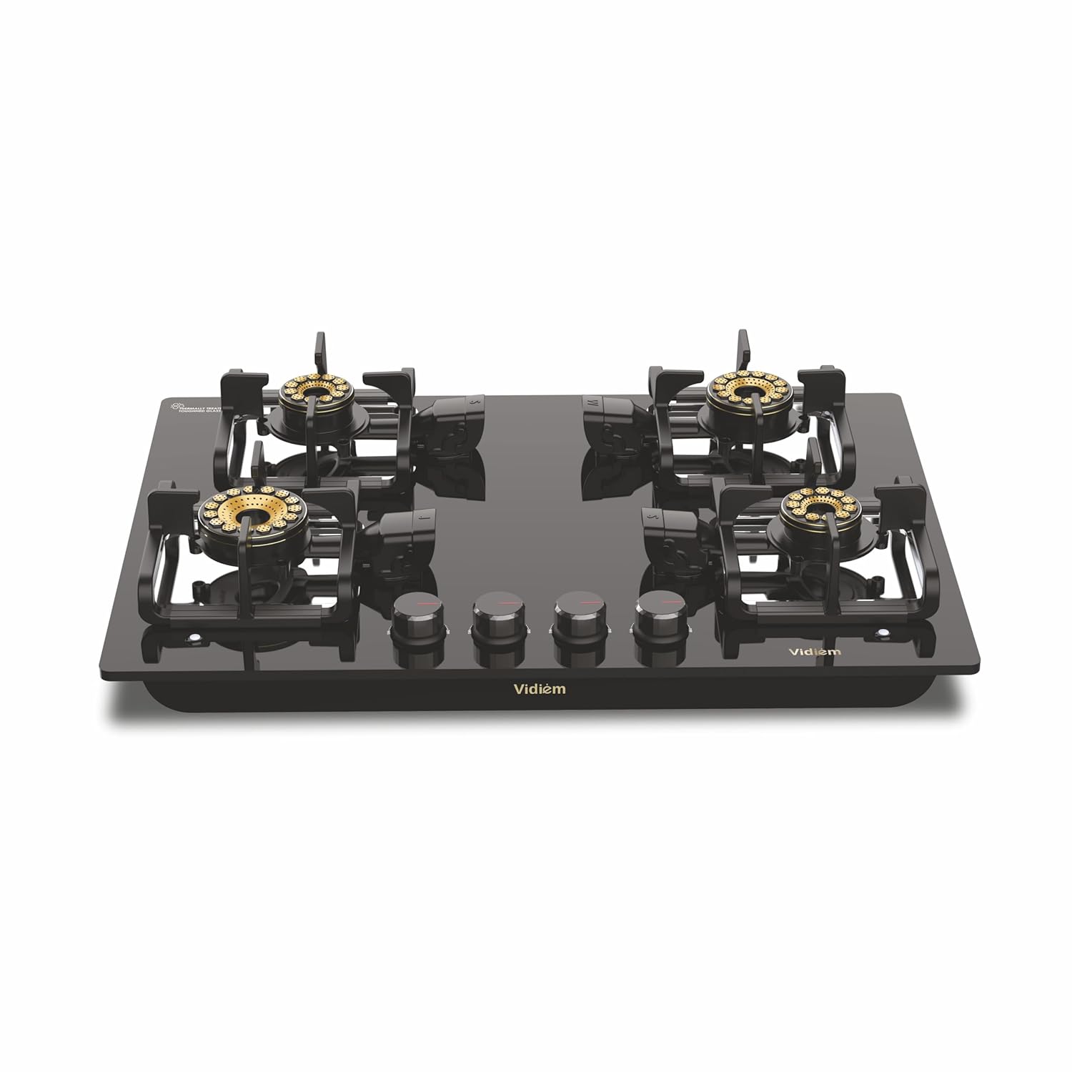 Vidiem Vogue V1 4-Burner Gas Cooktop/Hob| First Fully Removable Burner Assembly|10MM Toughened Glass|Hexa Flame Forged Bra