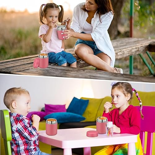 Miniatura 7 de Juego de 2 tarros de alimentos aislados de 12 onzas para niños, sopa térmica, contenedor de almuerzo de boca ancha a prueba de fugas, acero