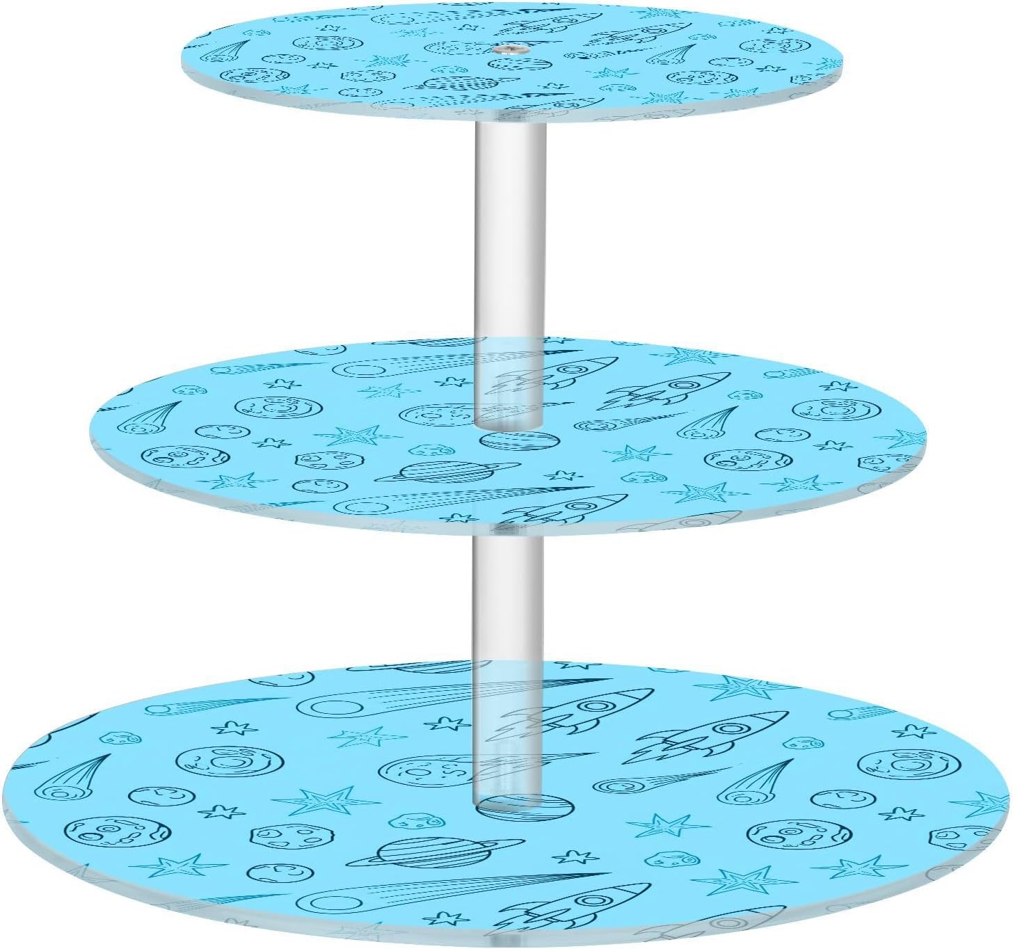 Planet Star Spaceship 3 Tier Acrylic Cupcake Stand, Cupcake Stand for 34 Cupcakes for Weddings, Christmas,Holidays,Parties,Birthday,Printed Cupcake Tower 23300169