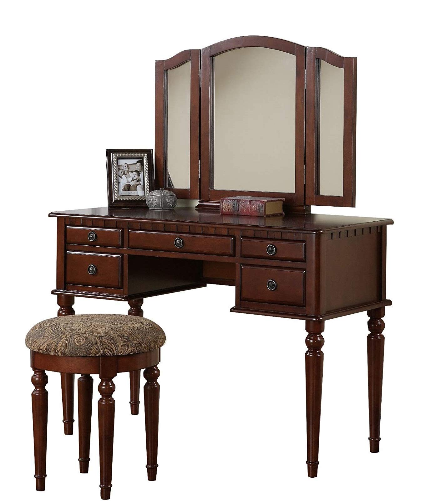 Bobkona F4071 St. Croix Collection Vanity Set with Stool, Cherry