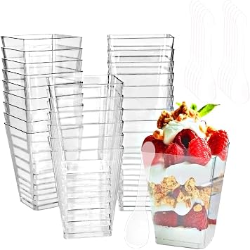 5-ounce transparent square dessert Cups 20 dessert Cups+20 Spoons