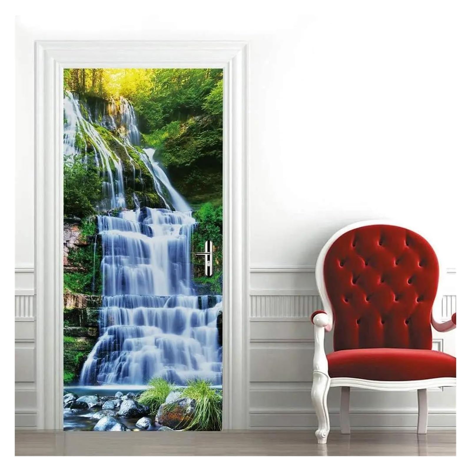 Sticker 3D porte cascade de grand format 95x215 cm au rendu artistique haute définition