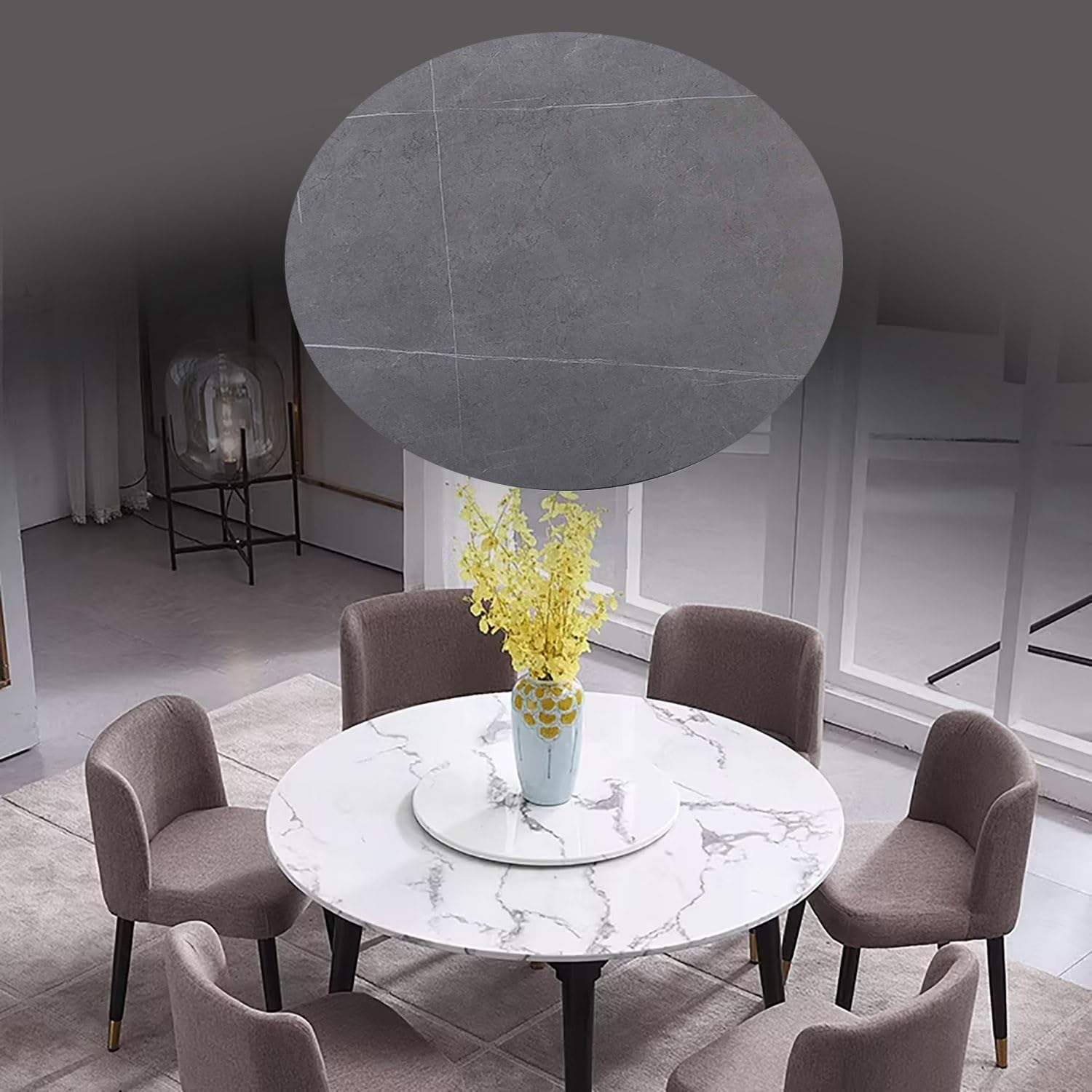 Bandeja Giratoria de Mármol, 60cm 80cm 100cm Lazy Susan Redonda, Grande Plato Rotatoria para Servir, Centro de Mesa de Comedor(Matte Gray,40"*40")