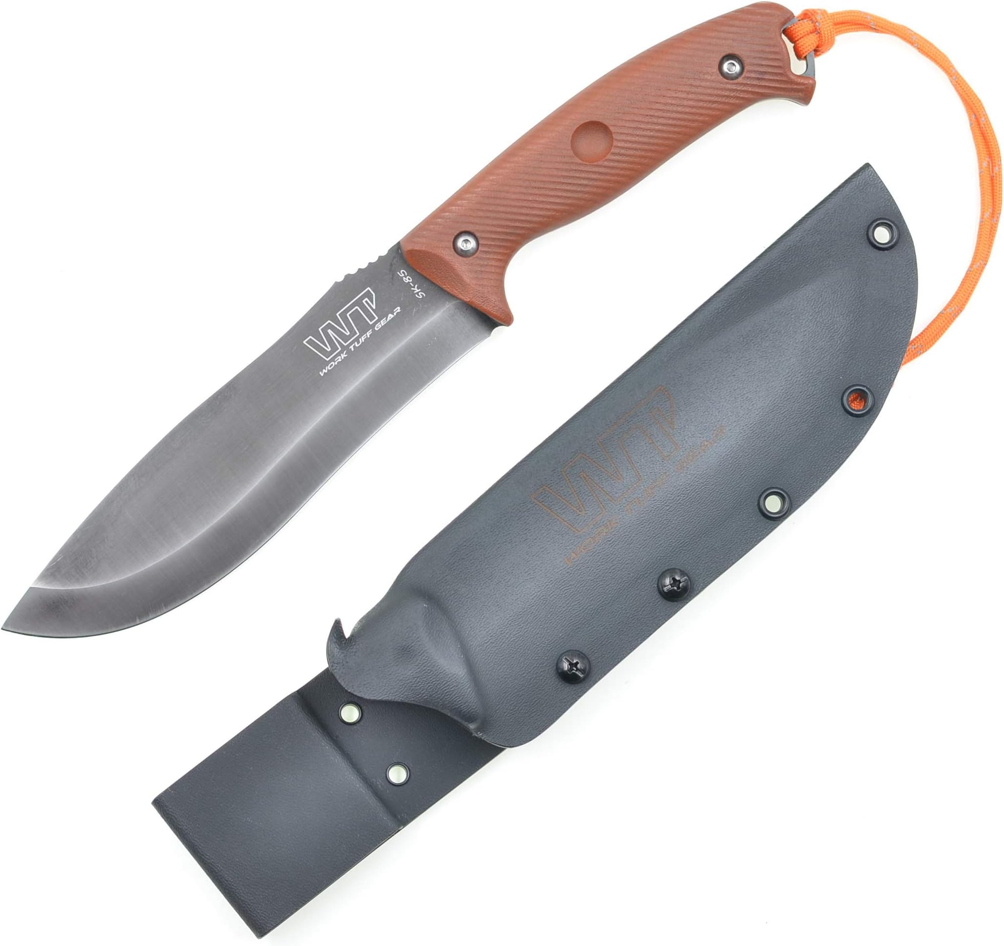 AWEHIRU Work Tuff Gear Campo 6.3 inch Full Tang Outdoor Scandi Grind Bushcraft knife-SK85 Carbon Steel Blade/Custom Kydex Sheath-Canvas Micarta Handle