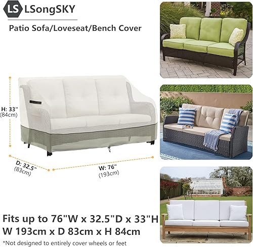 Miniatura 3 de Funda para sofá de 3 plazas para patio, funda para sofá para exteriores de hasta 76 pulgadas de ancho x 32.5 pulgadas de profundidad x 33 pulgadas