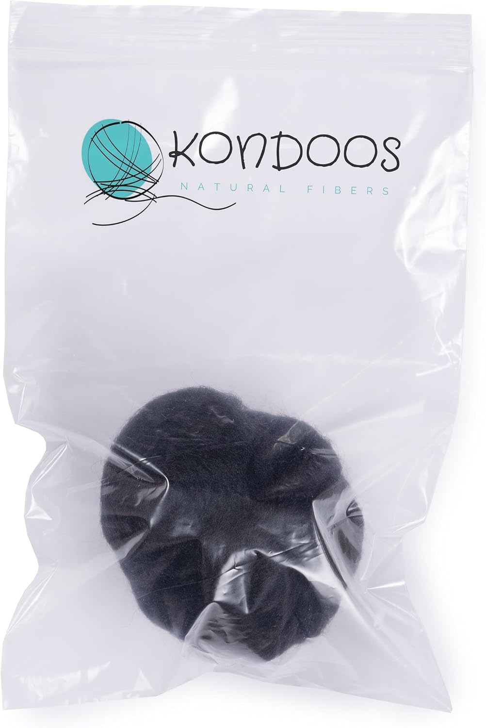 Kondoos Natural Wool roving, 2 OZ. Best Wool for Needle Felting and Wet Felting, handcrafts and DIY Spinning Projects, Wool Felting Supplies. Dyed Colors. (Total Black, 2 oz)