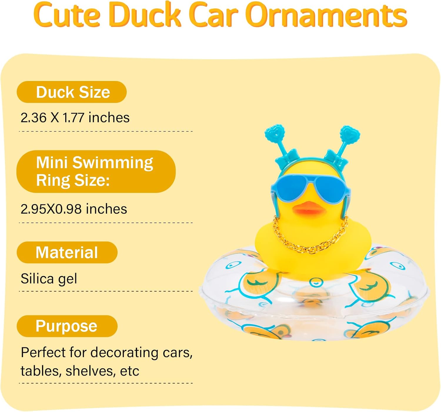 wonuu Car Duck Rubber Duck Car Ornaments Duck Car Dashboard Decorations with Cute Headband Swim Ring Necklace Sunglasses, B-Blue Double Heart Headband image 4