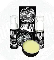 LuckyLuna Pacote completo de cuidados com tatuagem, kit de pós-cuidado, inclui sabão espumante, pomada mágica orgânica de 28,3 g, loção para tatuagem e corpo, cura profissional