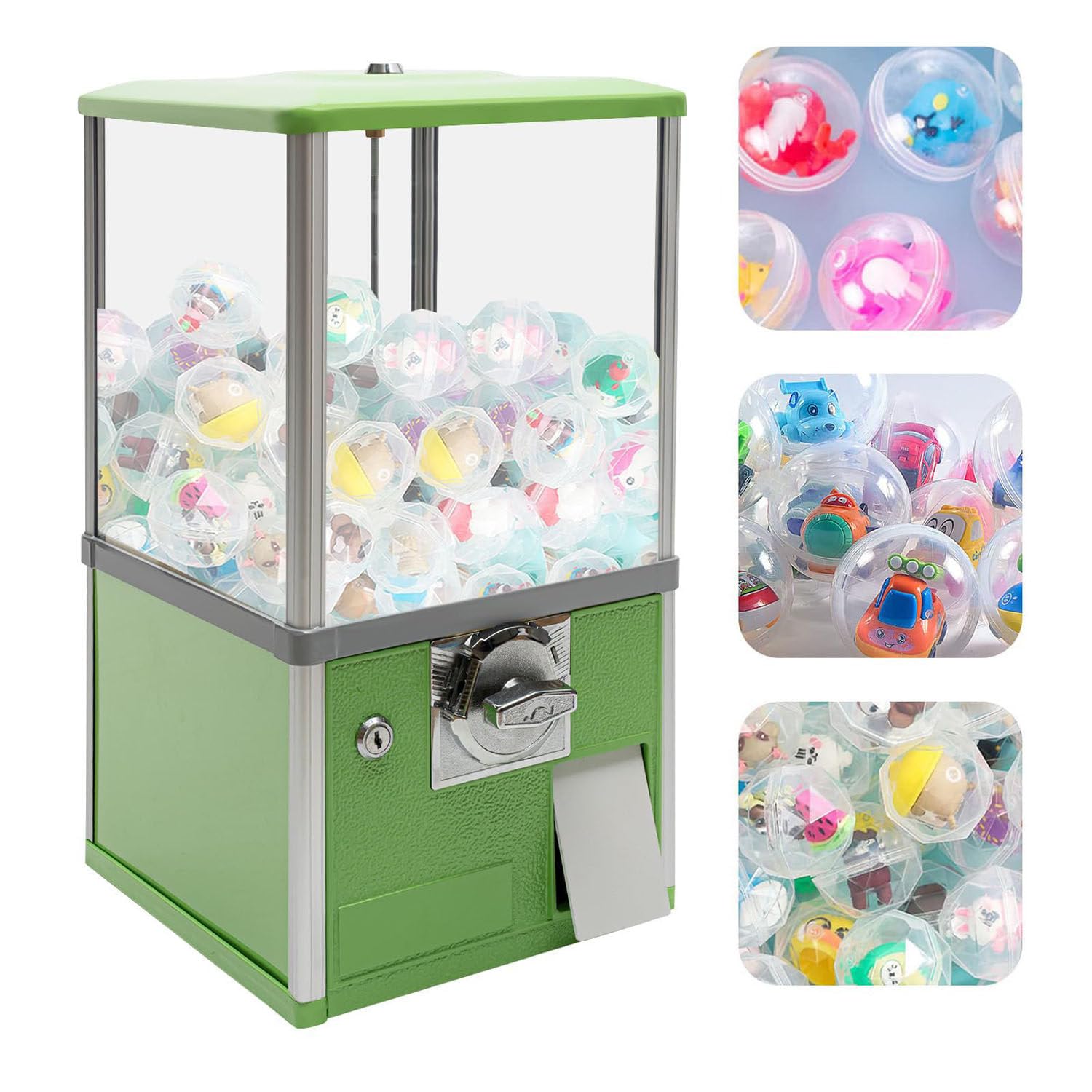 Bonbonautomat, kommerzieller Bonbon-Kaugummiautomat, automatischer Kapselautomat für Einzelhandelsgeschäfte, Hüpfball-Spender für Spieleläden, weiß (Green)
