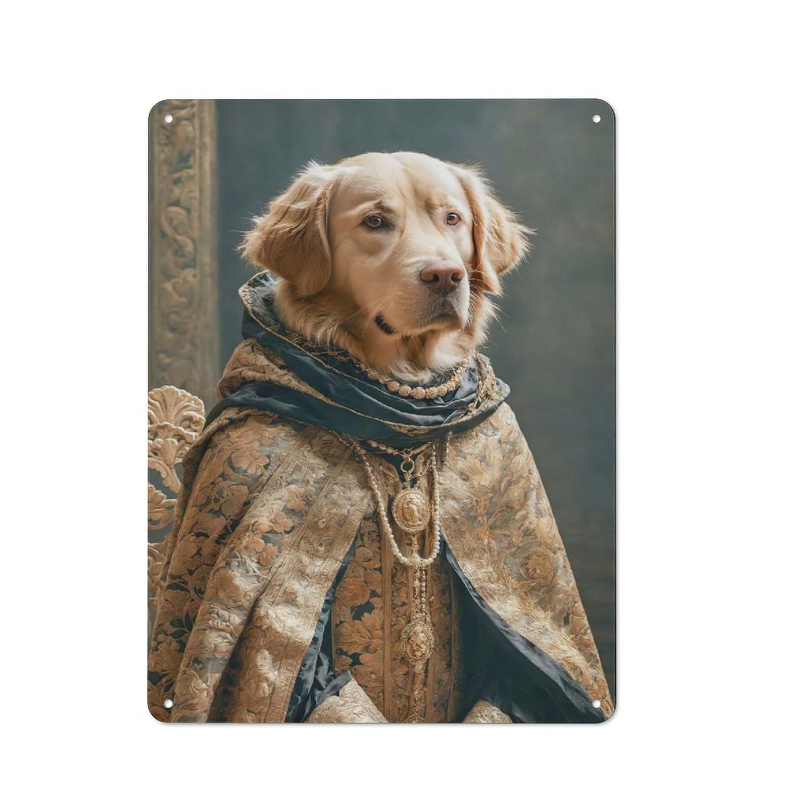Junmoney Style-8 Golden Retriever In Royal Attire Loft Style Metal Wall Decor 40X30cm, Decorative Metal Plaque For Loft, Studio, Office Or Creative Room