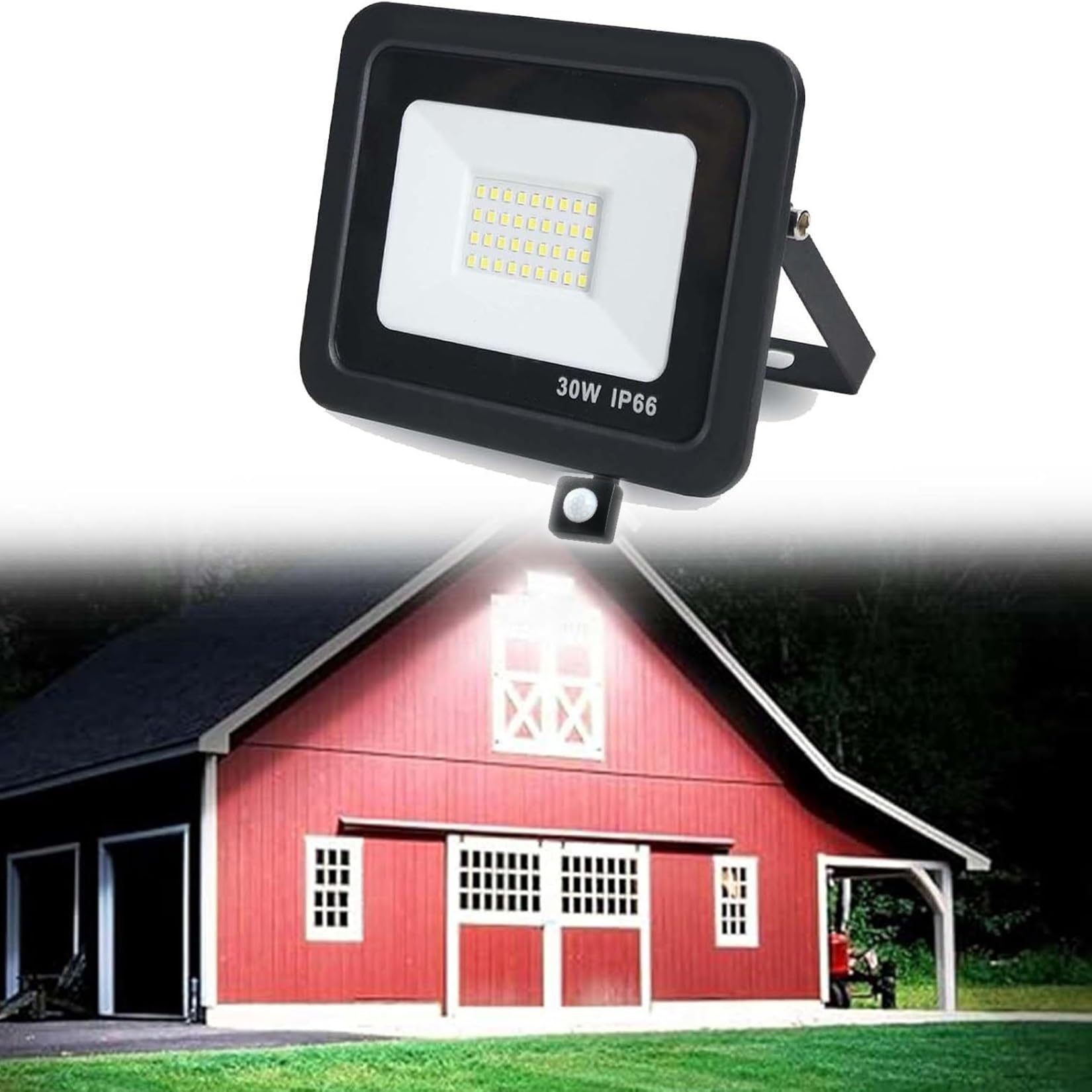 HBBursts LED Security Light Outdoor With PIR Sensor, LED Parking Lot Light, 6500K IP66Waterproof, Super Bright Flood Light, For Garage,Yard,Entryway Light(30w,1pack)
