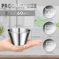 Vista 2 de 60 tazas de salsa de acero inoxidable a granel, 5 onzas, recipientes de metal para salsa, cuencos para condimentos, reutilizables, apilables