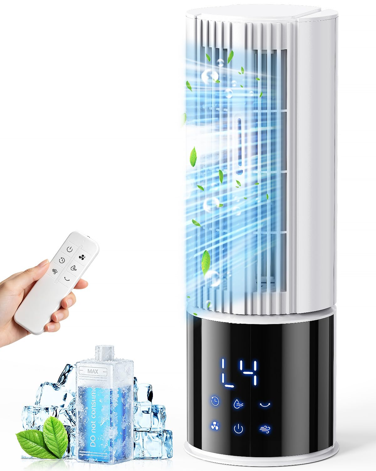 Climatiseur portable 6 en 1, ventilateur 3 vitesses, mode tempête, vent du sommeil, fonction brume et minuterie, oscillation à 45°/90°, parfait pour la famille, le bureau (ivoire)