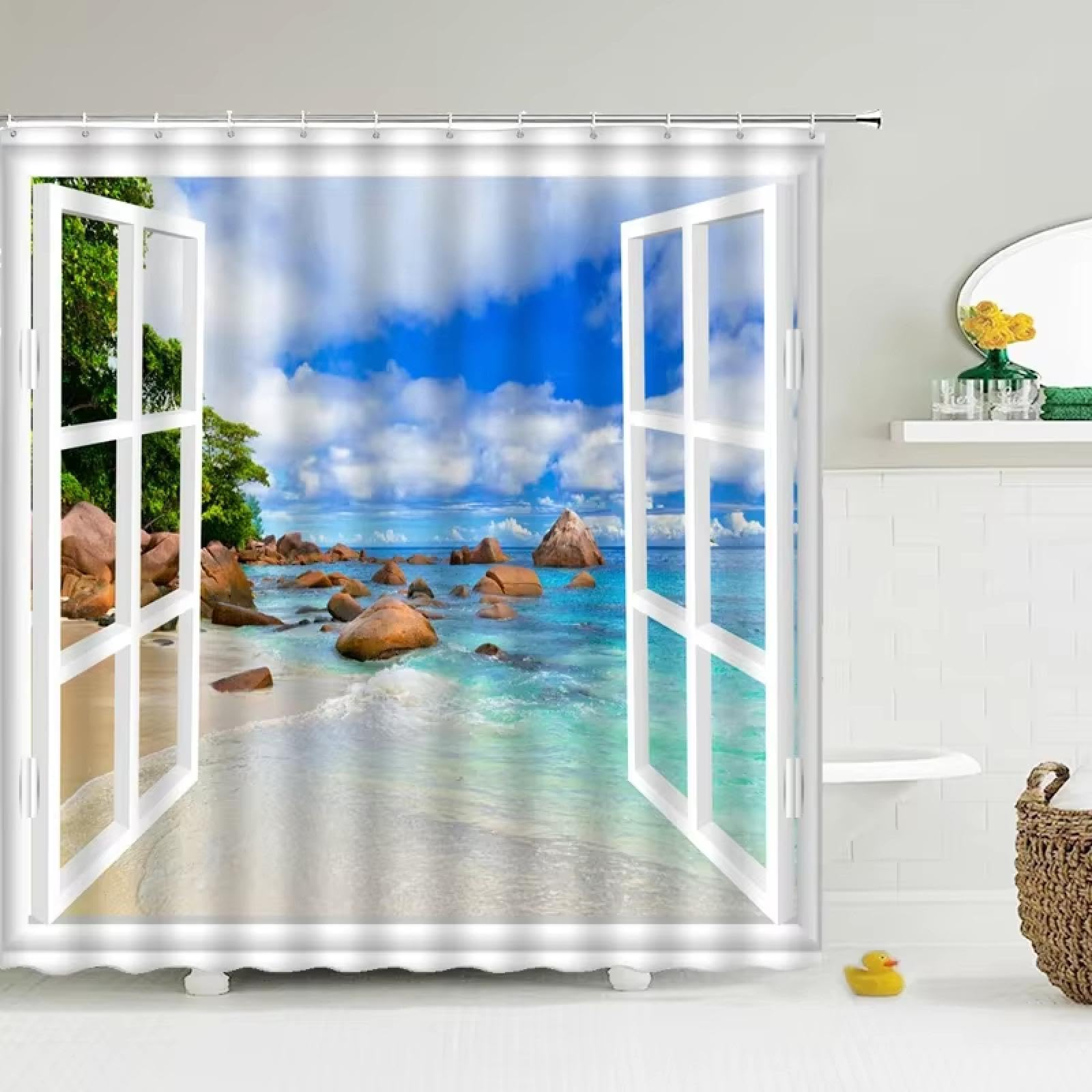 Rideau de douche 3D imprimé en tissu étanche anti-moisissure 125x150cm