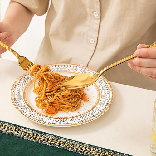 Miniatura 8 de KINGSTONE - Juego de cubiertos dorados, juego de 40 piezas de cubertería de acero inoxidable 1810 para 8, para cocina, hogar, boda, fiesta, pulido