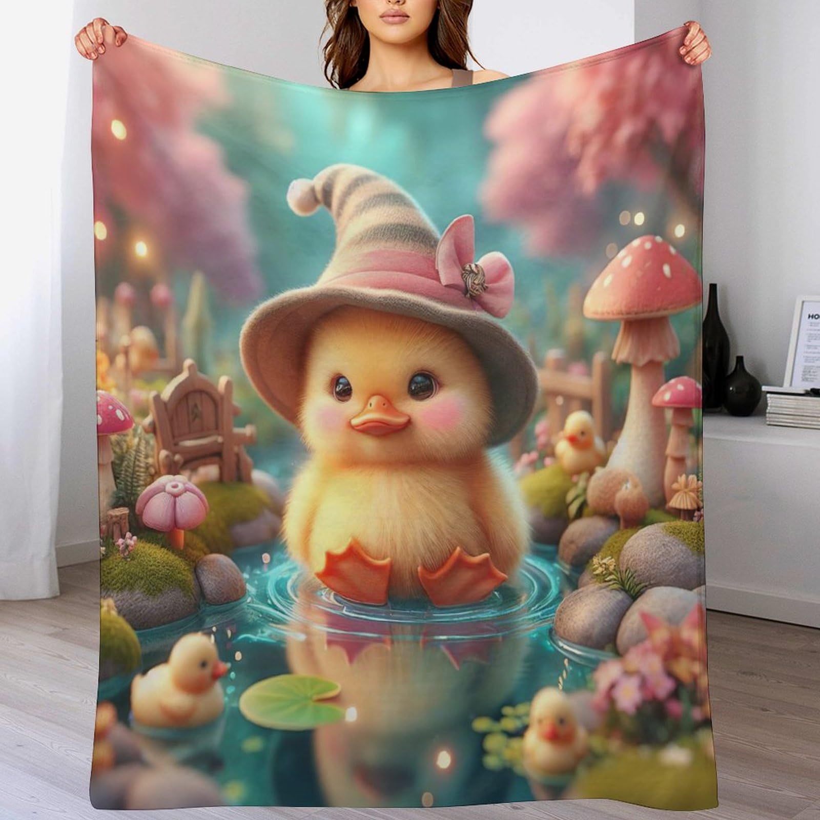 Couverture polaire flannel canard jaune 140x180cm jeté de canapé et lit