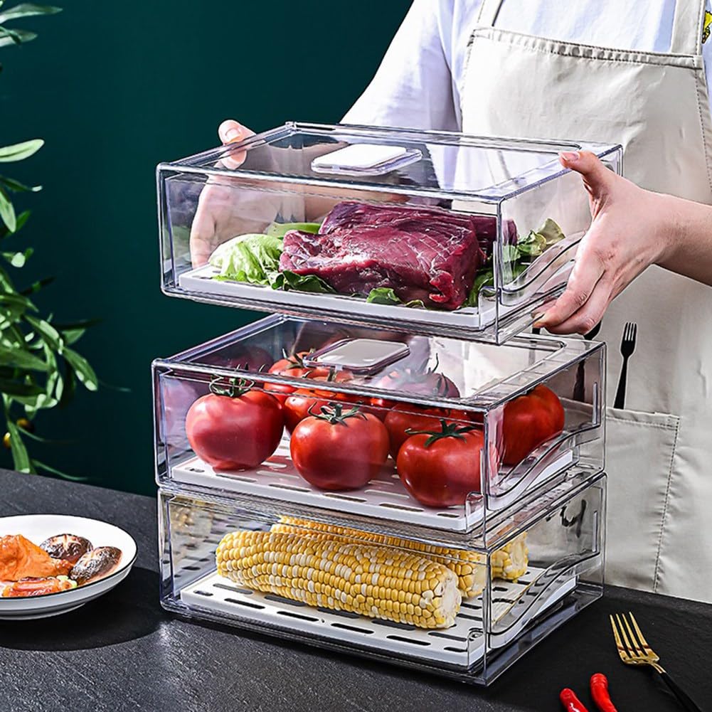 yksiahfi Refrigerator Organizer Bins with Pull Out Drawers Fridge Produce Drawer Set for Save Vertical Space Easy to Use - Image 3