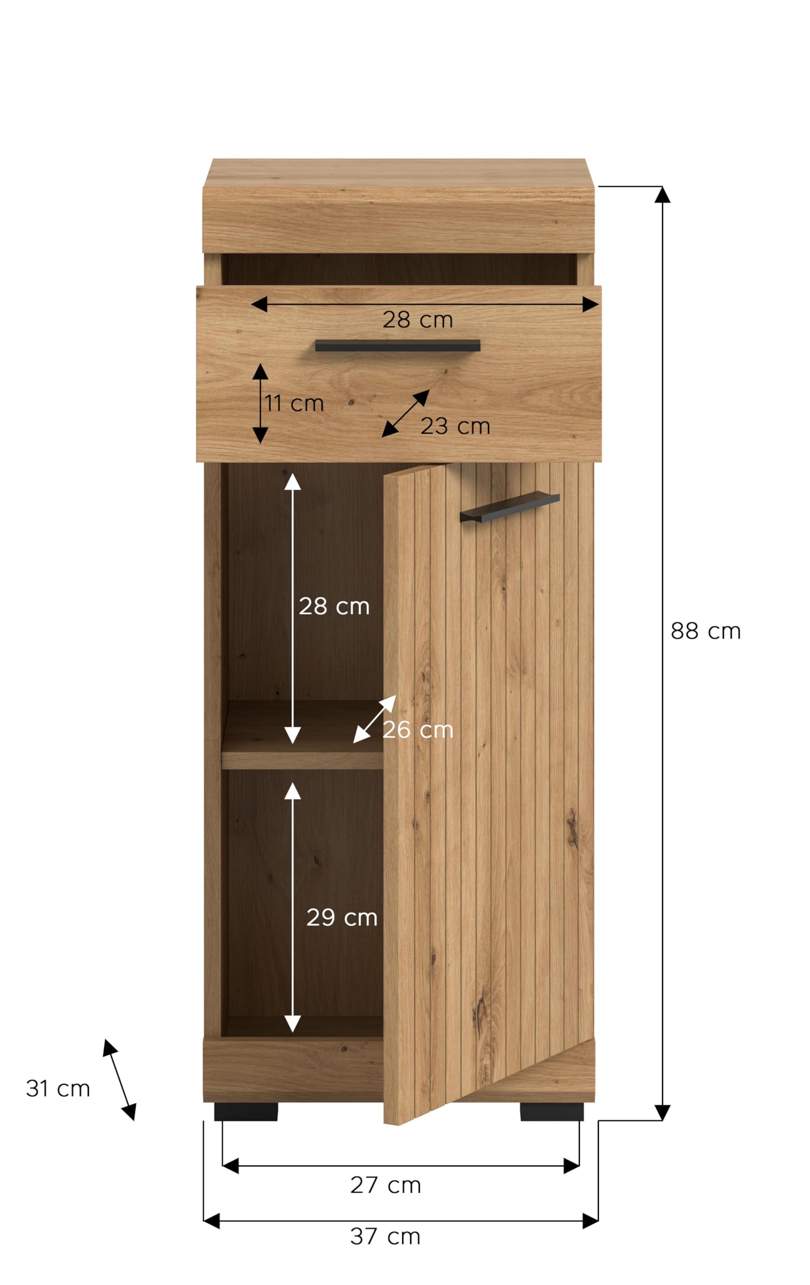 xonox.home - Standschrank Scout 37x88x31 cm in Artisan Eiche und schwarzen Akzenten - Midischrank Badschrank Badmöbel Schrank - schöner Blickfang hochwertig verarbeitet robust und langlebig – Bild 2