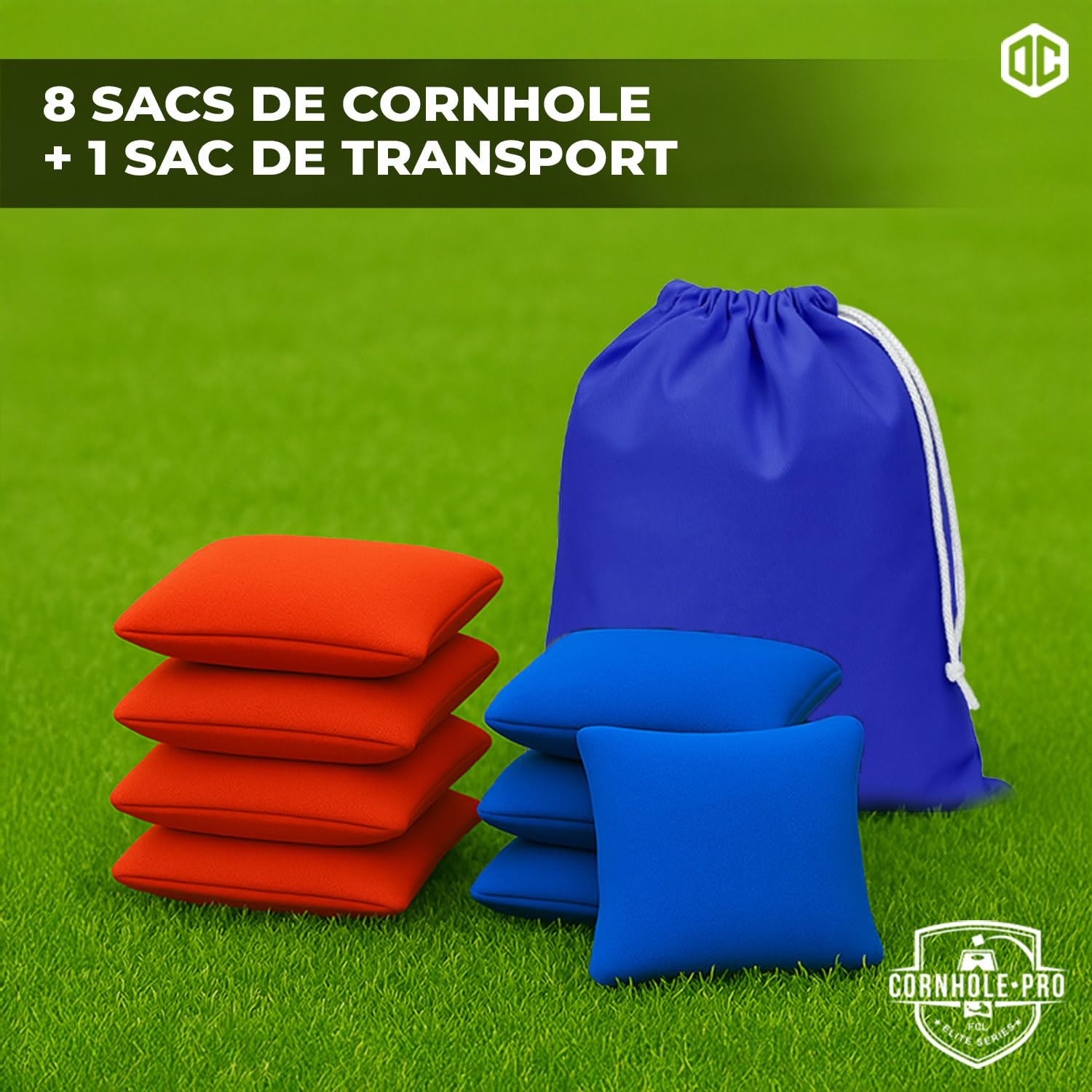 Sacs Officiels de Cornhole | 4 Sacs Bleus et 4 Sacs Rouges | Dimensions Officielles | Qualité Premium | 100% Coton | Waterproof | Jeu Américain | Jeu d'Extérieur | Amis & Famille | OriginalCup®