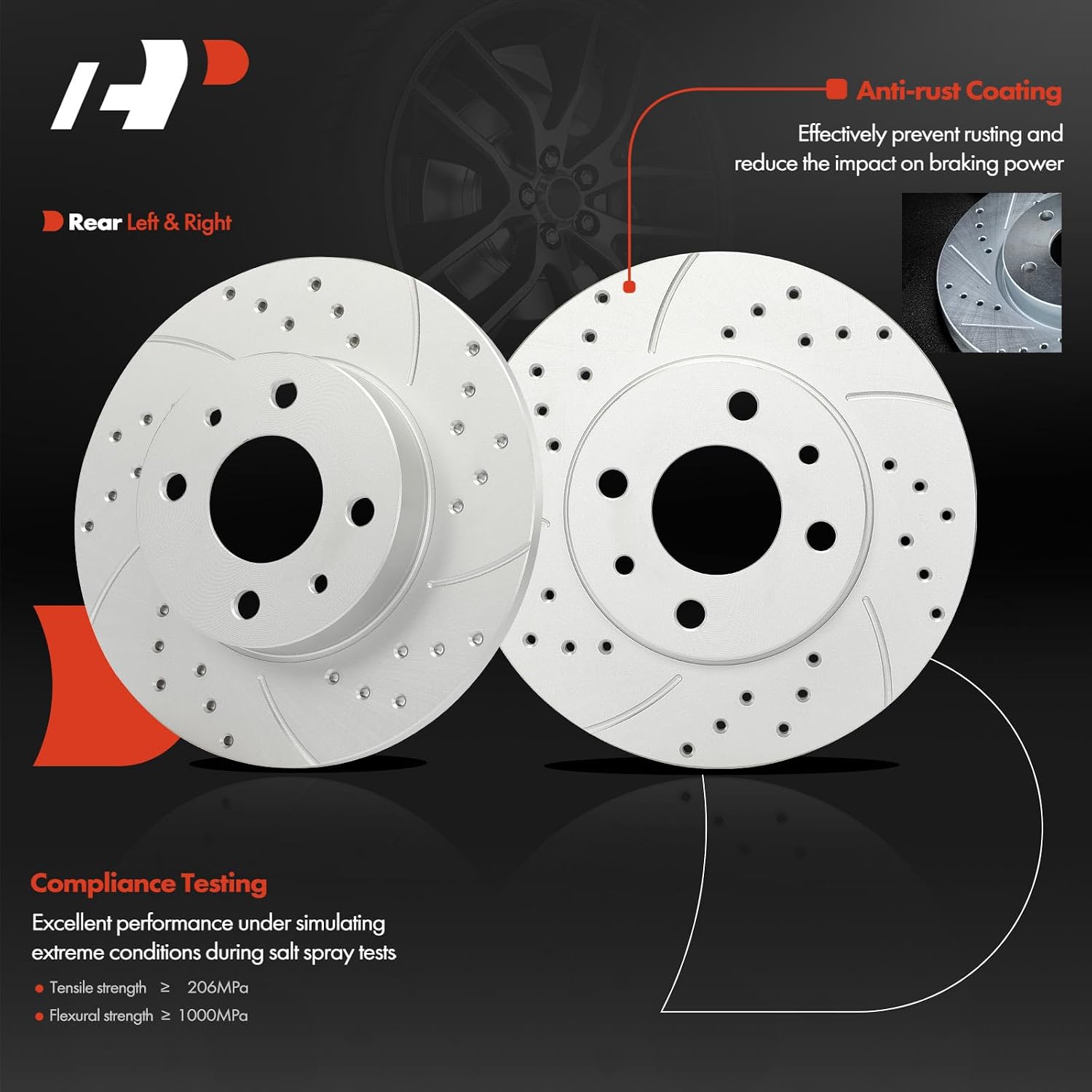 A-Premium Front and Rear Drilled and Slotted Disc Brake Rotors + Ceramic Pads Kit Compatible with Select Fiat Models - 500 2012-2017, 12-PC Set