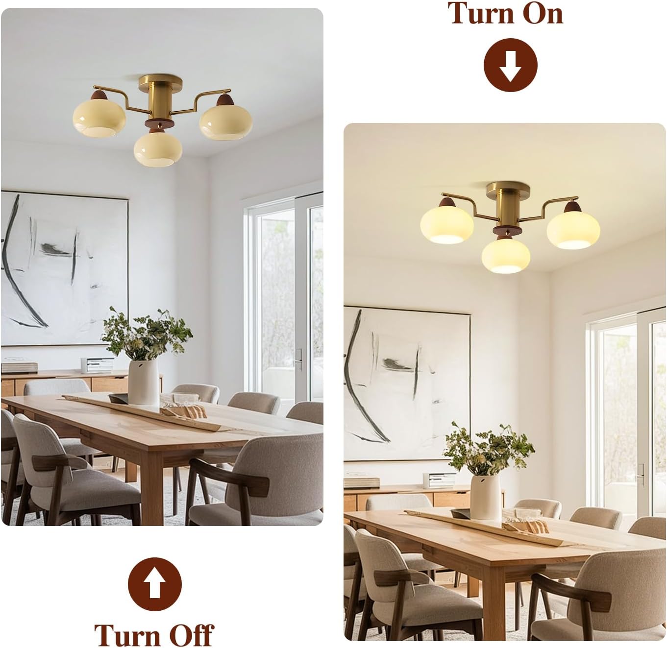 KCO Lighting Brushed Gold Sputnik Ceiling Light Fixture Vintage Glass Ceiling Light 3 Light Globe Chandelier Retro Ceiling Lamp for Bedroom Kitchen Entryway