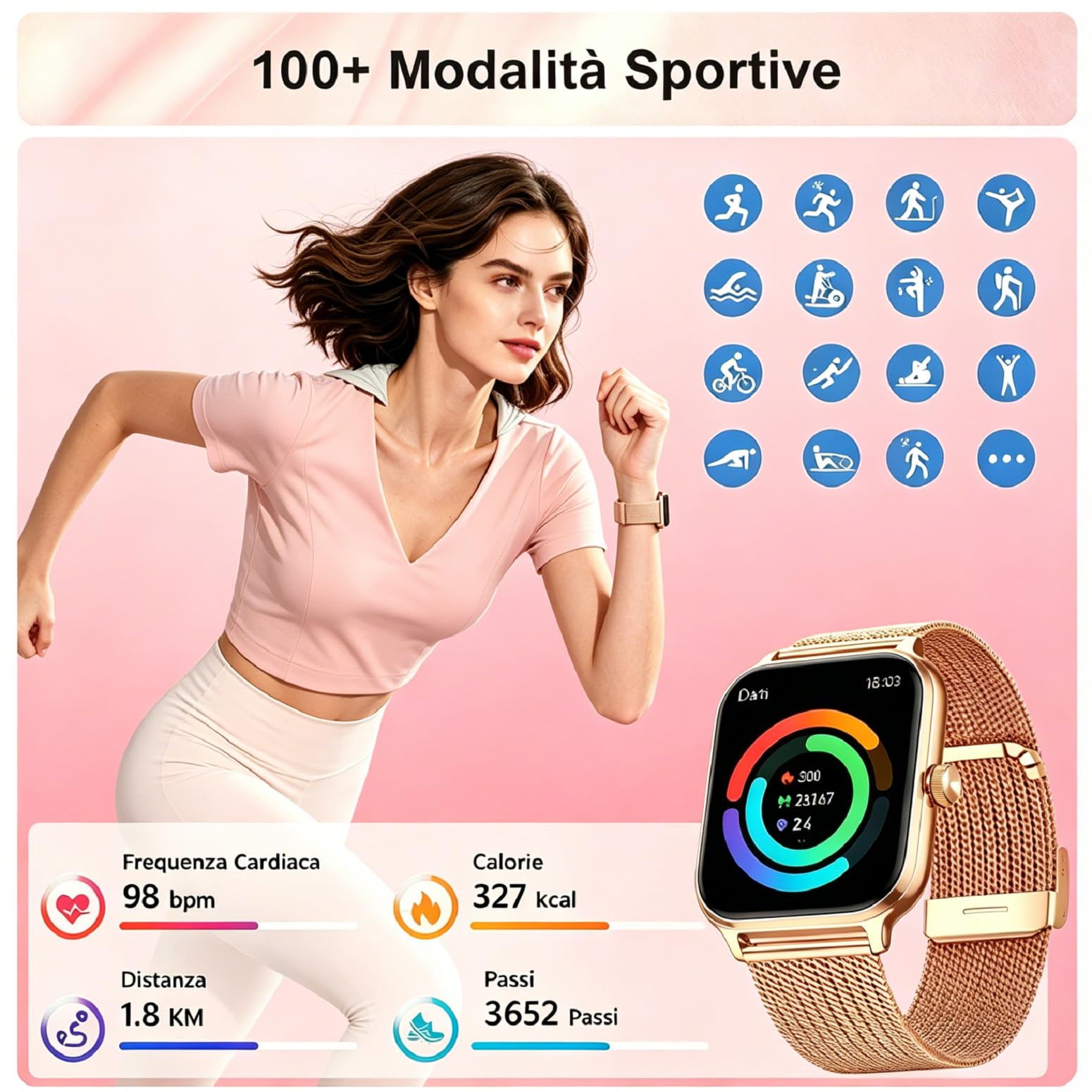 LODIMEKE Smartwatch Pressione Sanguigna e Chiamate, 1.96" Orologio Uomo Donna Fitness con Cardio Contapassi Sonno, 100+ Modalità Sportive, Sveglia e Calcolatrice, AI Assistente, Regalo per iOS Android