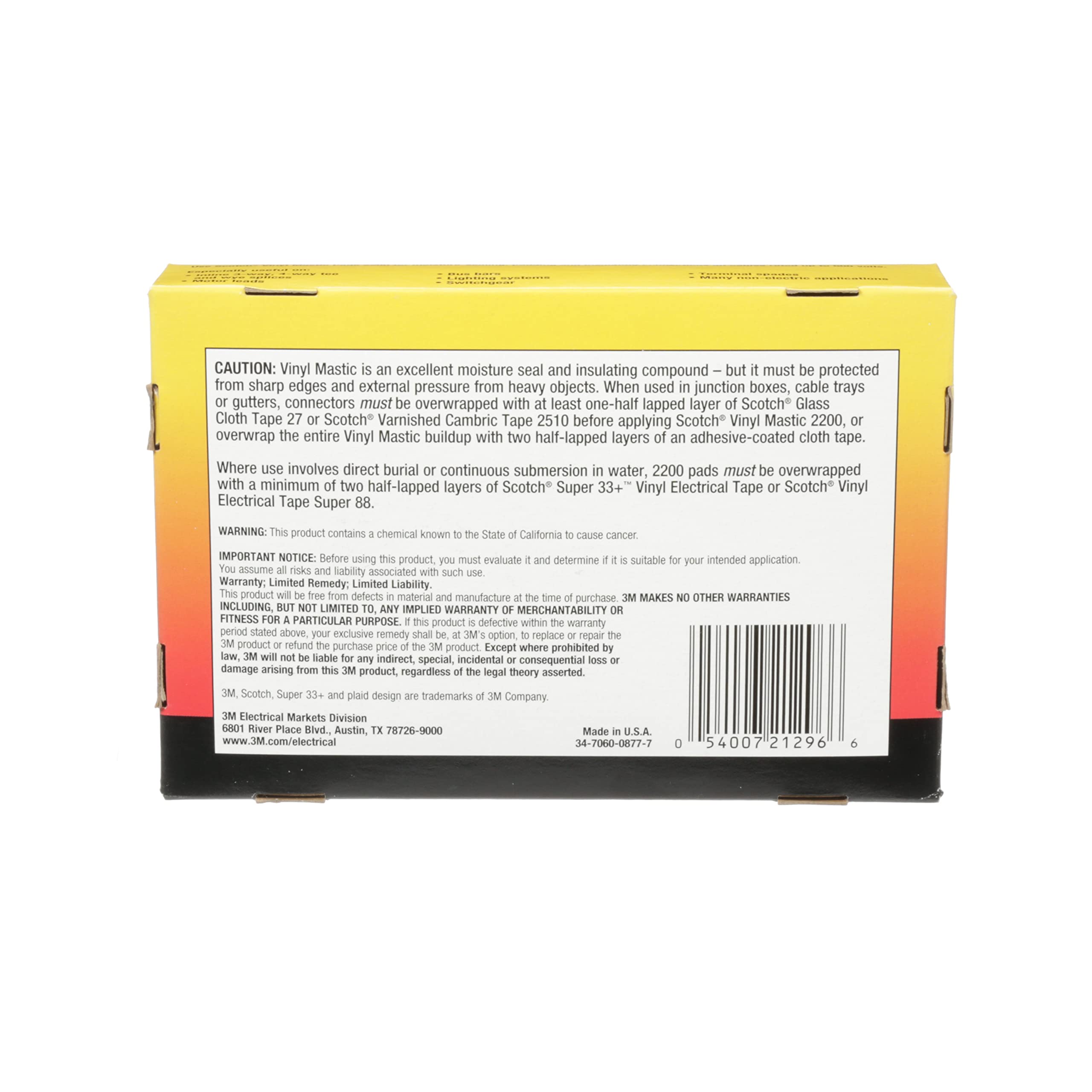 3M Scotch Vinyl Mastic Pad Ruban Électrique 2200, 3-1/4 "x 4-1/2", Noir, Ruban En Caoutchouc Auto-Fusing pour Isolant et Joint D'humidité