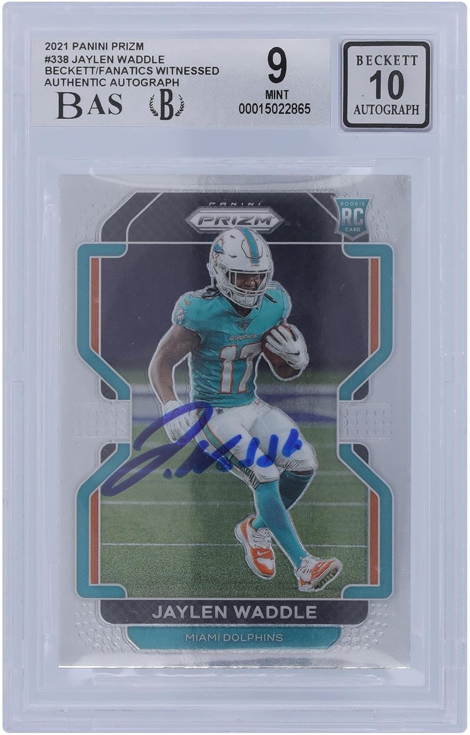 Jaylen Waddle Miami Dolphins Autographed 2021 Panini Prizm #338 Beckett Fanatics Witnessed Authenticated 9/10 Rookie Card - Football Slabbed Autographed Rookie Cards