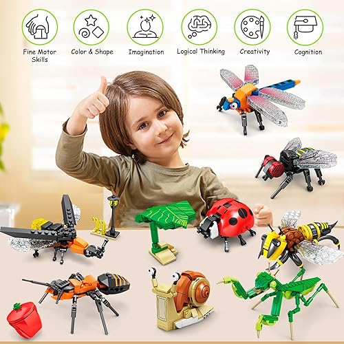 Miniatura 4 de KAZI Juego de juguetes de construcción de insectos, bloques de construcción de colección de insectos que incluyen 8 insectos diferentes, juguetes