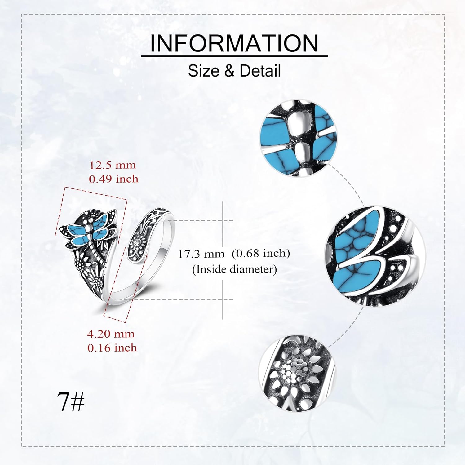 YAFEINI Turquoise Dragonfly Ring 925 Sterling Silver Adjustable Turquoise Ring Dragonfly Jewelry Gifts for Women - Image 4