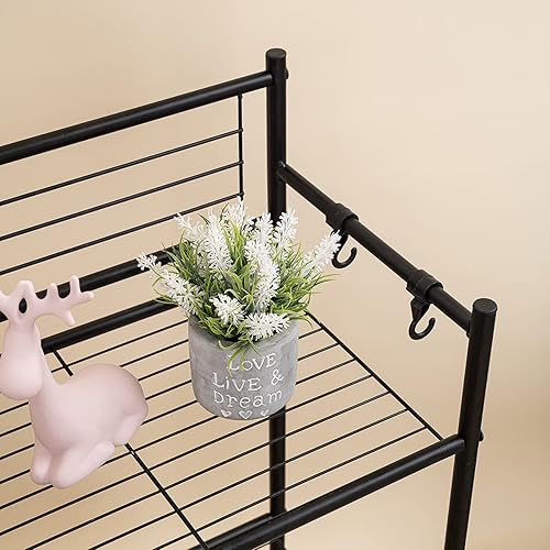 Miniatura 5 de L&H UNICO Estantería de alambre multiusos de 3 estantes con 4 ganchos para baño, lavandería, cocina, oficina, color negro