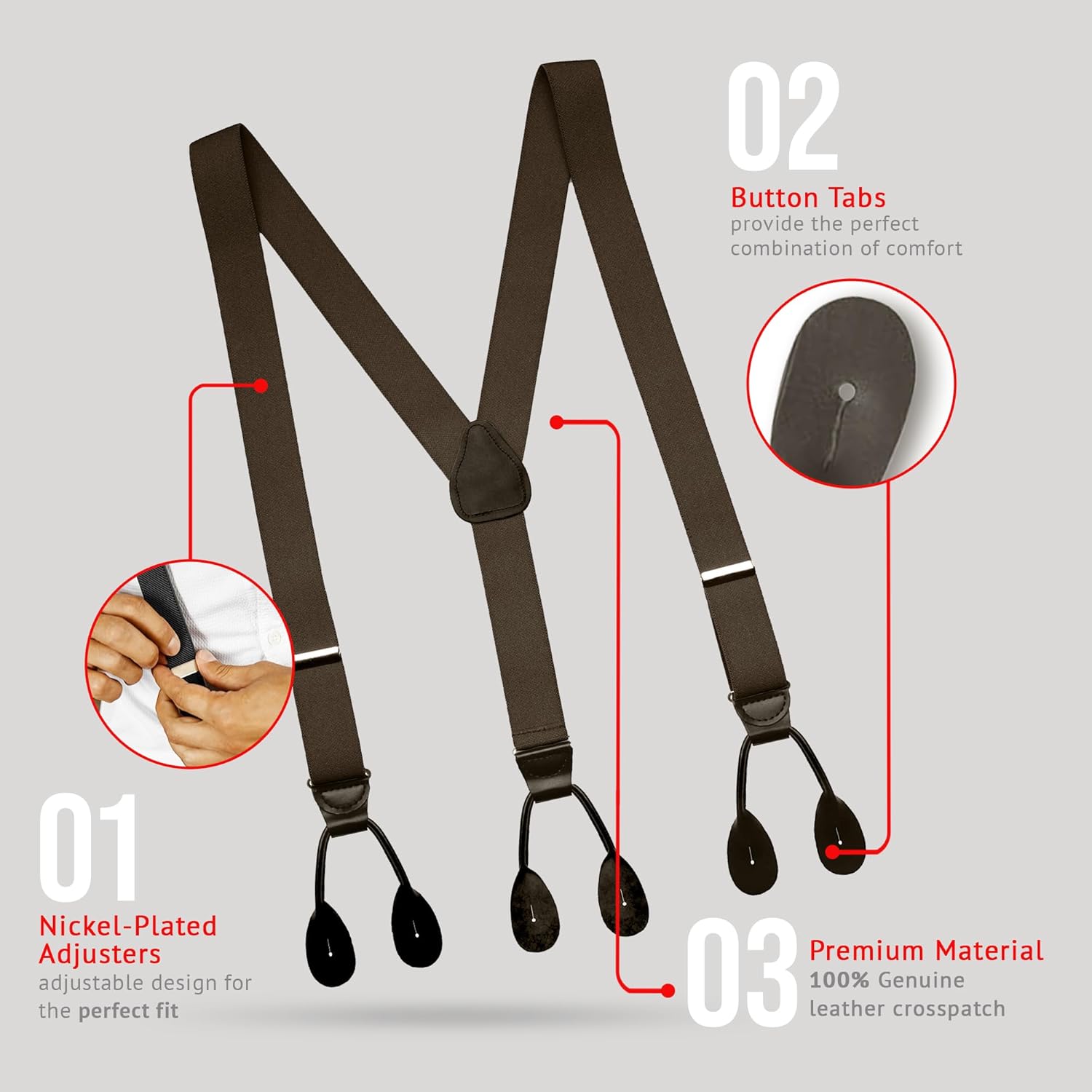 HOLD'EM Tuxedo Suspenders for Men Black Genuine Leather Button End 1.25 Inches Mens Braces Suspenders - Image 5