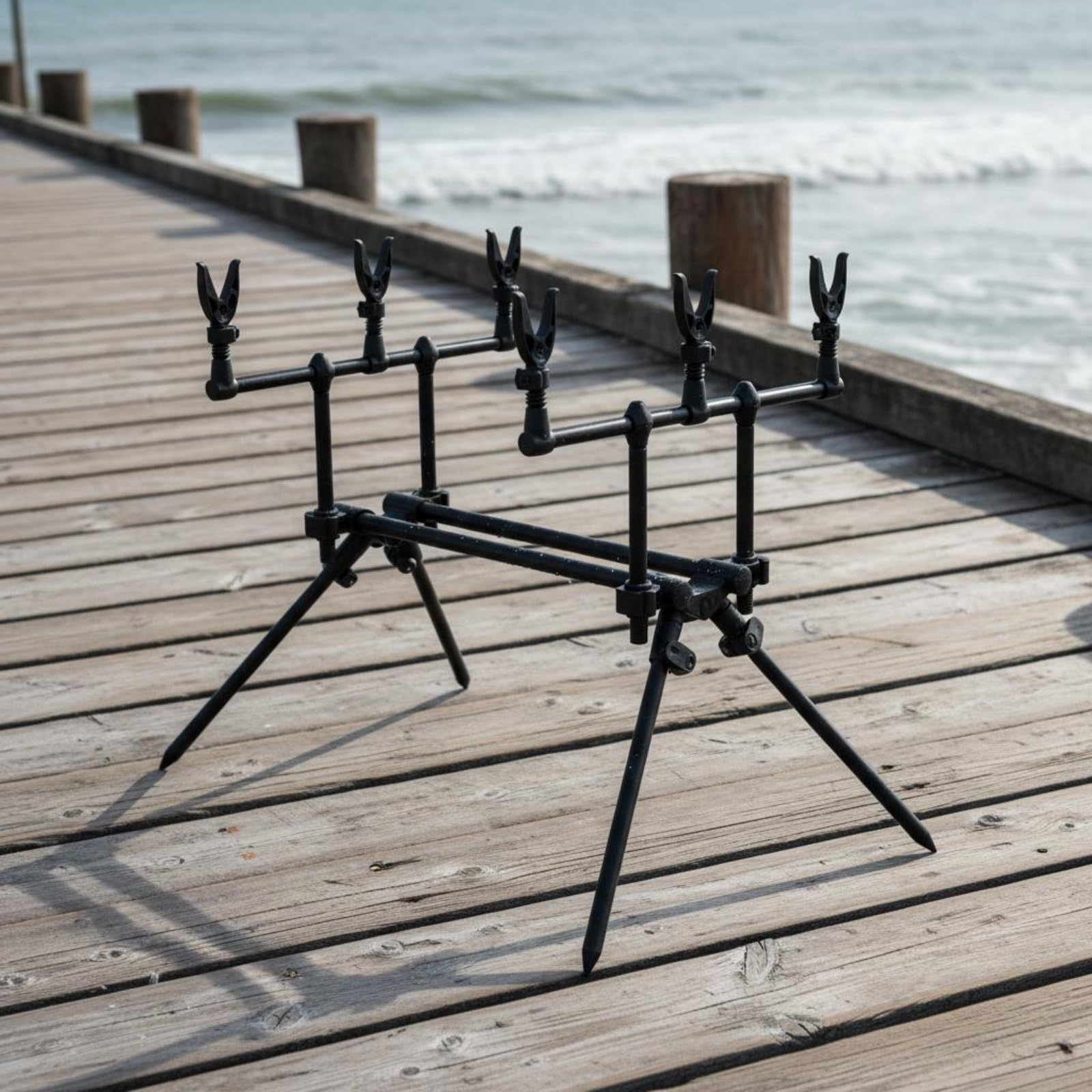 predolo Station de Pêche Multi-Cannes Léger Support de Canne à Pêche Réglable Construction Robuste pour Pêcheurs , Mini X4 2-Head