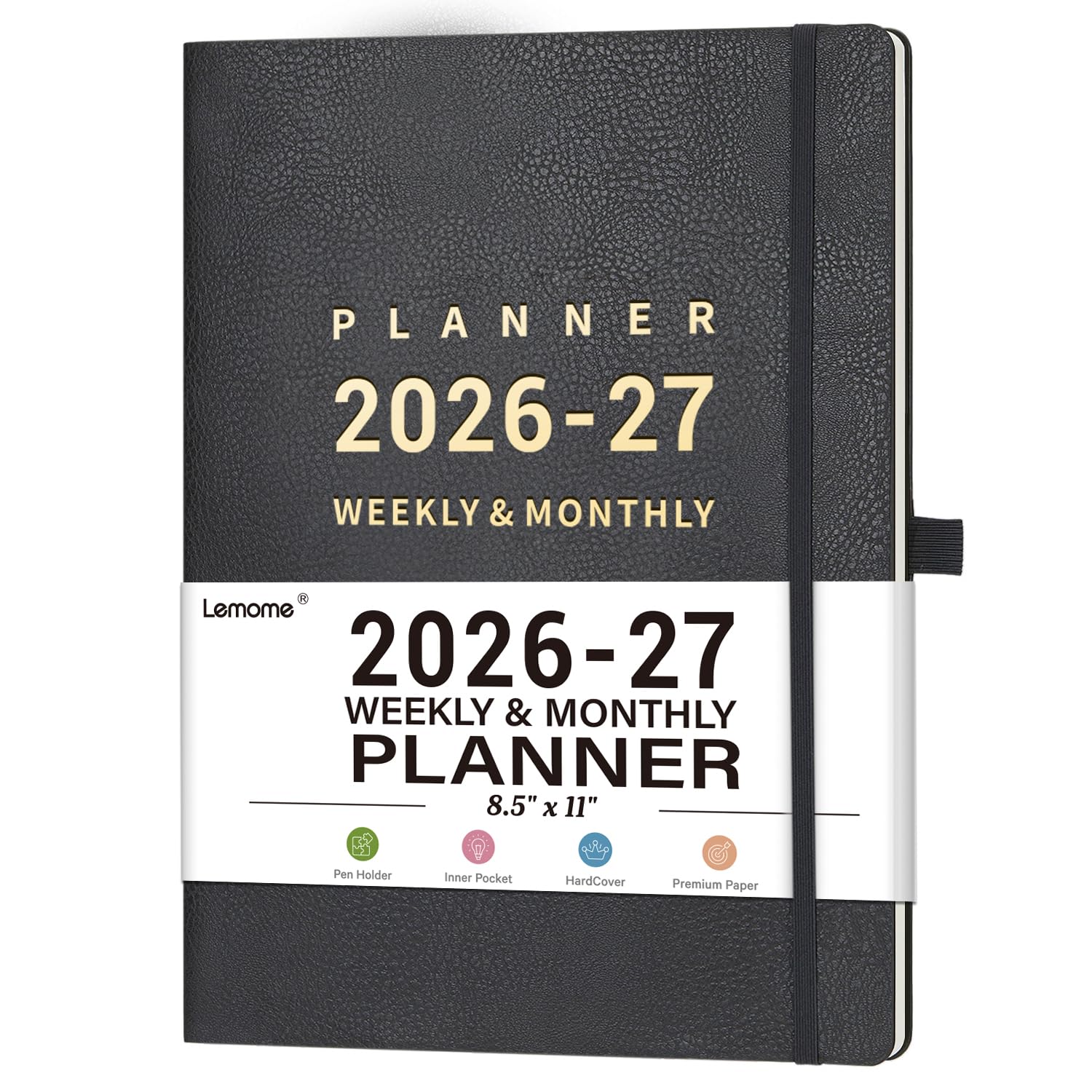 Planner 2026-2027 - 8.5" x 11" 2026-2027 Planner Weekly and Monthly, July 2026 - June 2027, Pen Holder, Pocket, 25 Notes Pages, Faux Leather Cover, A4 Premium Paper - Gray