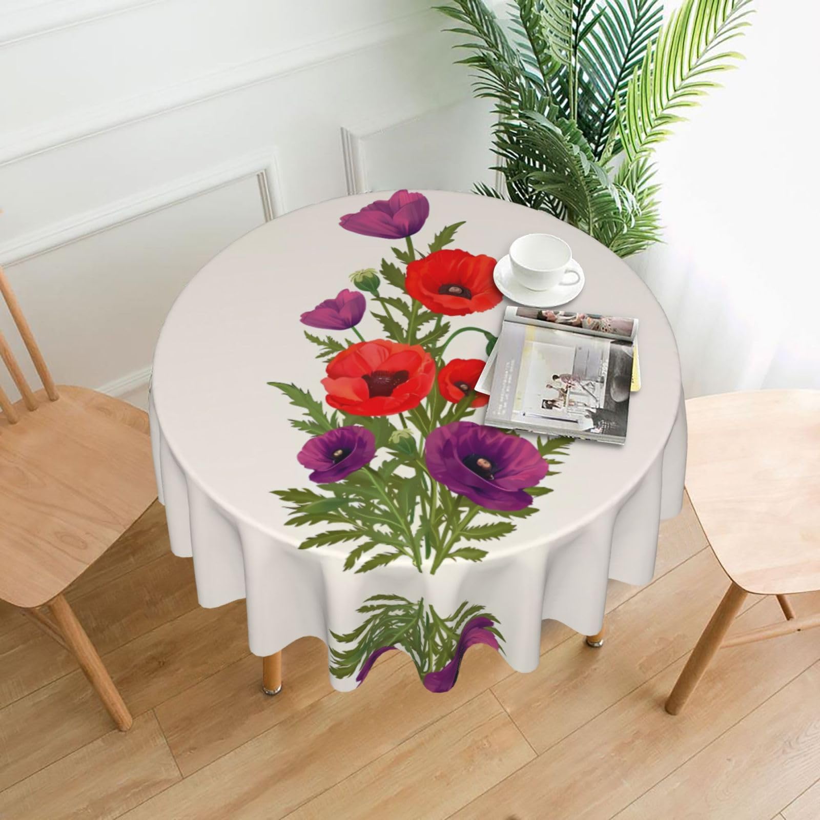hhxvcv Poppy Flower Round Tablecloth – Dining Table Cover