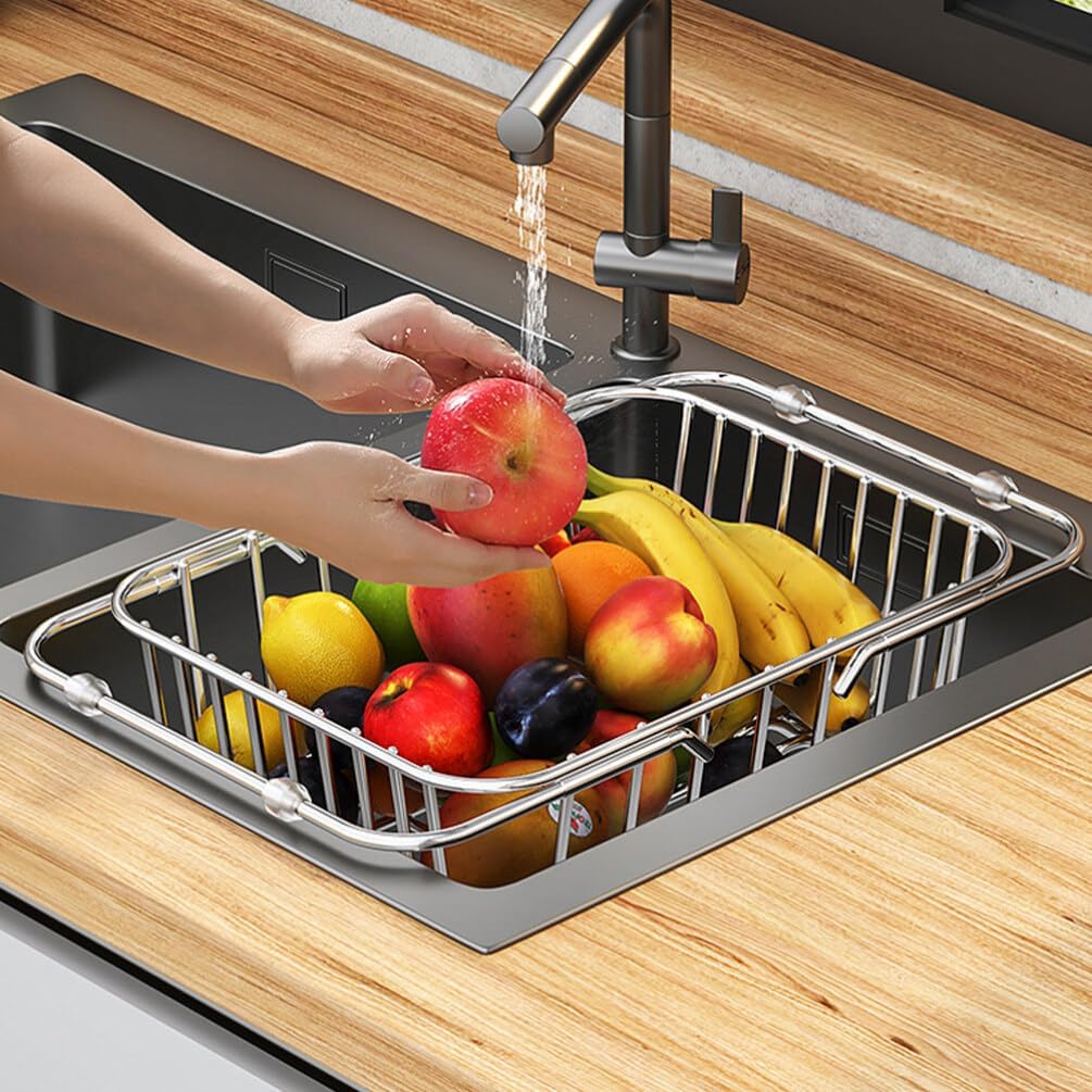 Zerodeko Sink Dish Dry Sink Dish Drying Racks Expandable Dish Drainer Racks Stainless Steel Utensil Holders Over Sink Dish Rack Cutlery Basket Shelf for Kitchen Counter Vegetable b