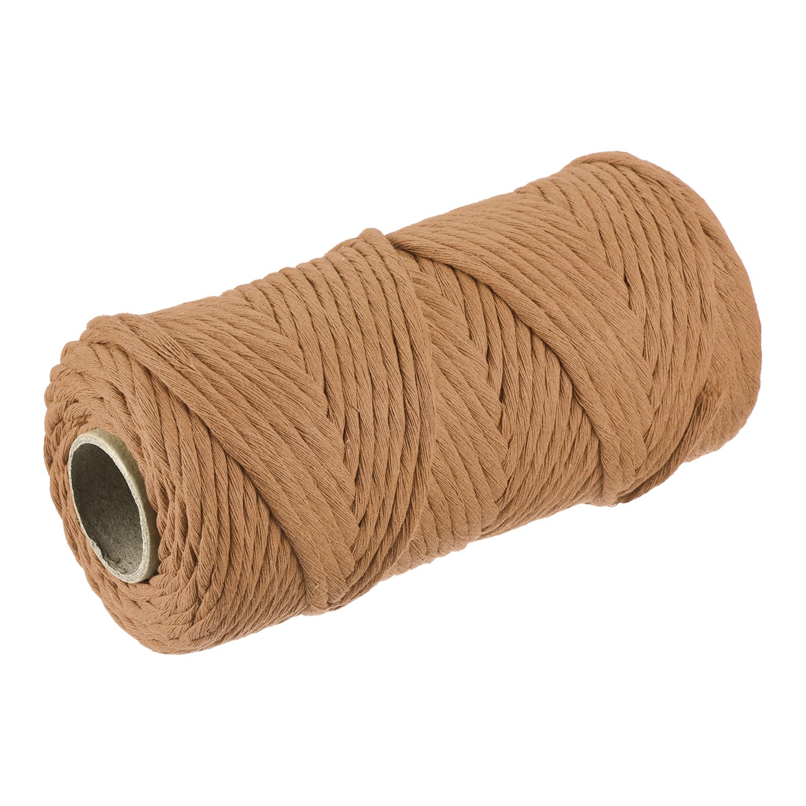 MECCANIXITY Cotton Rope Twisted Braided Twisted Single Strand Cord, Caramel 100M/109 Yard 4mm Dia for Wall Hanging, Plant Hanger, Knitting, Macrame Knotting